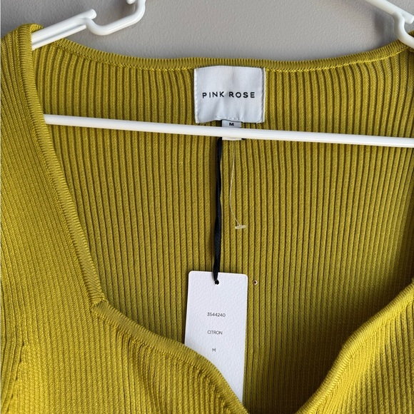 NWT Pink Rose zip up ribbed sweater top mustard yellow Y2K fitted long sleeve M - Picture 2 of 3